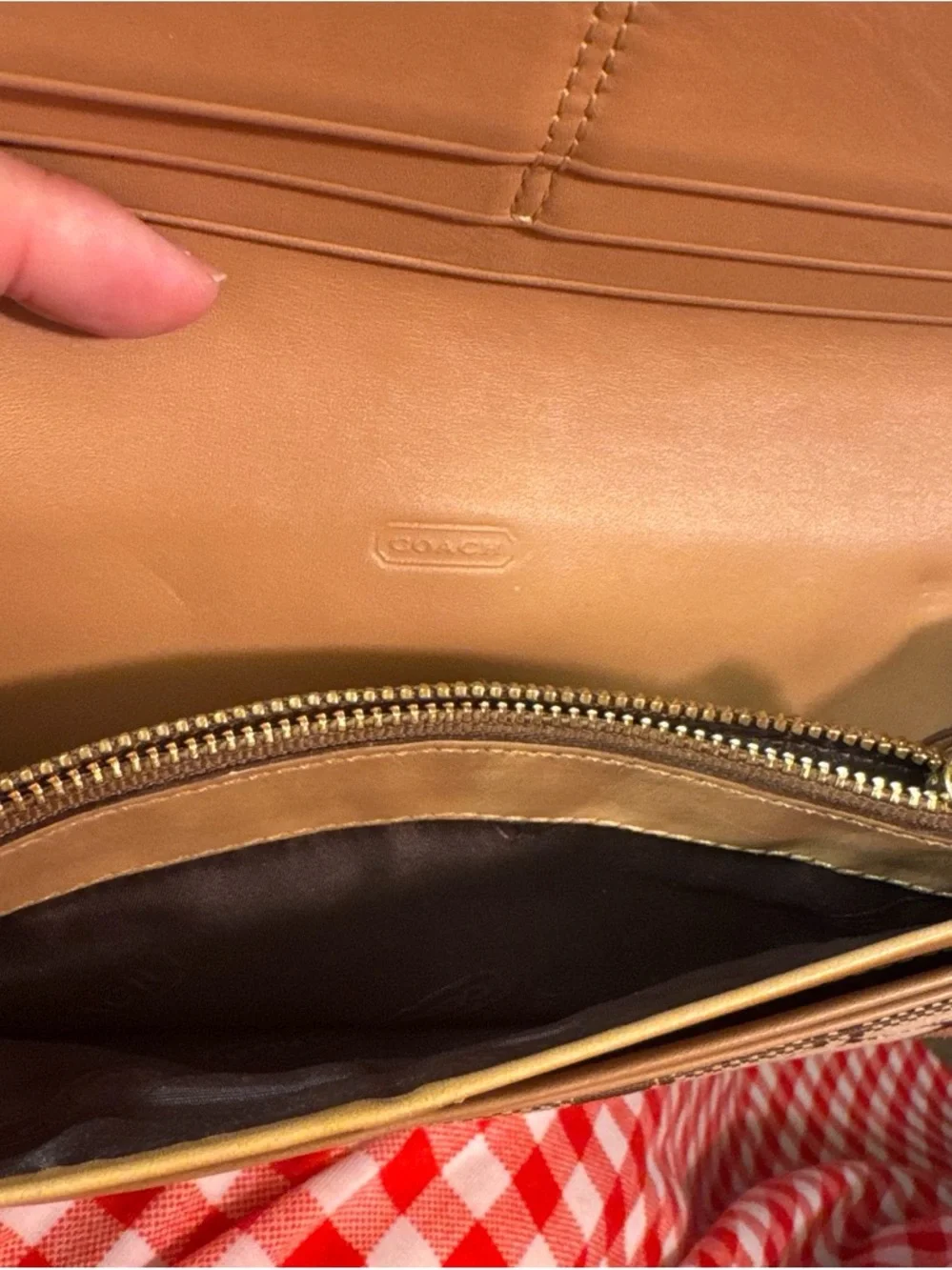 Coach Signature Canvas Fold-Over Wallet in Brown and Tan